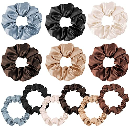 12 Pezzi Scrunchies, Elastici Colorati per Capelli in Raso - 6 Lacci Seta e 6 Elastici Morbido Raso di Seta per Donne e Ragazze
