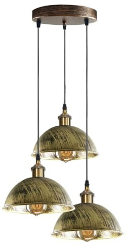 LEDSone Pendelleuchte 3-flammig Deckenleuchte Vintage Deckenlampe E27 Metall Lampenschirm 21cm für Wohnzimmer Esszimmer (Gebürstetes Kupfer)