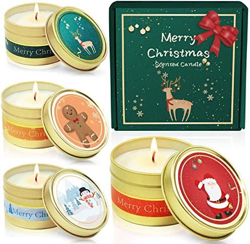 ScentoriniBougies Parfumées Noël Idée Cadeau Décorations de Noël (Bougies Pomme Cannelle, Bois de Cèdre, Pain d’Épices, Noble Wine