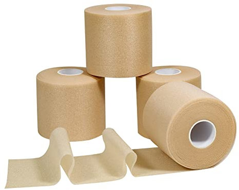 QiGui 4 Rollen Underwrap Tape Bandage de Mousse Bandage PreTape Ruban Athlétique en Mousse Ruban de Sport pour Cheville, Poignets,Genoux, évite Les Blessures Cutanées et Les Résidus D'adhésif 7cmX27m