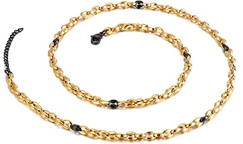 Whoiy Halsketten für Herren in Edelstahl, Bohnenkette Bikerschmuck Tolles Geschenk für Männer, 64cm Länge, 5mm Breite, Gold Schwarz