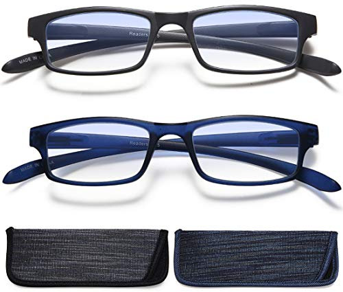 EYEURL 2er-pack Lesebrille Damen und Herren, Anti-blaue Computerbrille mit Federscharnieren,Lesebrille für Herren, rechteckig, leicht-2.25