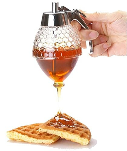 Honigspender aus Acryl, Honigglas mit Ständer, kein Tropfen, Honigspender, 200 ml, einfach zu bedienen, ideal für Sirup, Zucker, Saucen, Gewürze und mehr