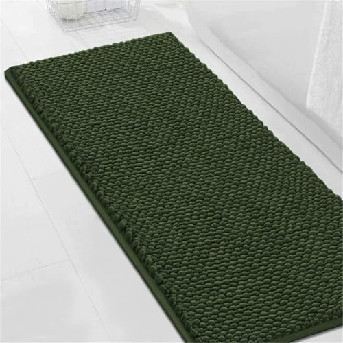 Badvorleger Badematte rutschfest Waschbar Badezimmerteppich Flauschig Badteppich Wasserabsorbierenden Duschvorleger Mikrofaser Duschmatte Chenille Teppich für Badewanne Bad (Olivgrün,120 x 50 cm)