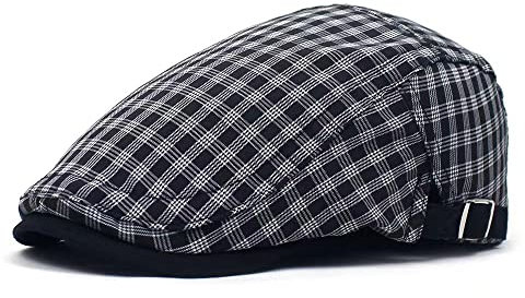 MUYAN Ballonmütze Baumwolle Damen Flatcap Frühjahr/Sommer Kariertes Casual Mütze Schiebermütze Gatsby Ivy Barett (B-Schwarz)