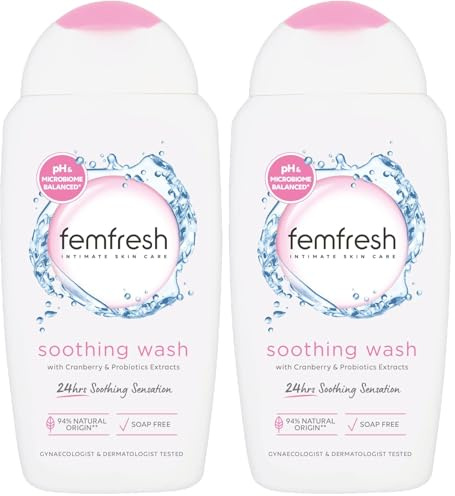 Femfresh Ultimate Care Soothing Wash - Intimate Daily Vaginal Feminine Hygiene Shower Gel Cleanser – pH Balanced, Soap Free w.Hydrating Cranberry & Probiotics Extract, Long-Lasting MULTIActif - 250 ml