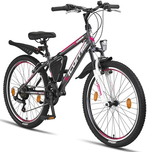 Licorne Bike Guide Premium mountainbike i 20, 24, 26, 27,5 och 29 tums cykel för flickor pojkar män och kvinnor (24 tum, antracit)