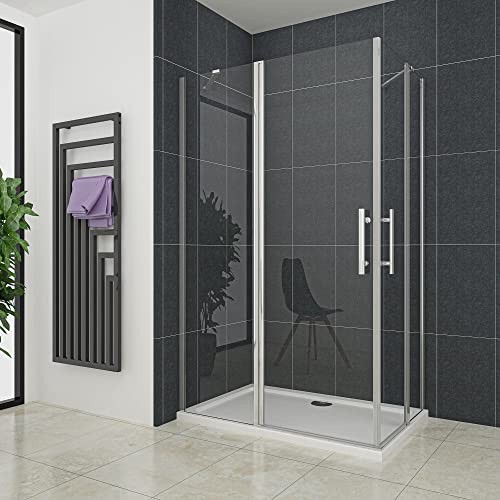 Box Doccia Angolare Due Porte a Battente 80x80x195 cm Rotazione di 180 Gradi Vetro Temperato Anticalcare 6 mm 2 Barre Stabilizzatrici