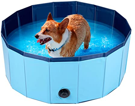 Maxxpro Piscina per cani pieghevole – antiscivolo – valvola di scarico – Ø 80 cm – blu