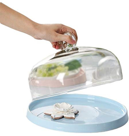 XOOPIT Food Covers,Splatter Covers,Blue Dessert Table, Home Decor Cake Stand Ceramic Cake Plate and Glass Lid Sandwich Dust Dome Server 9/11Inch