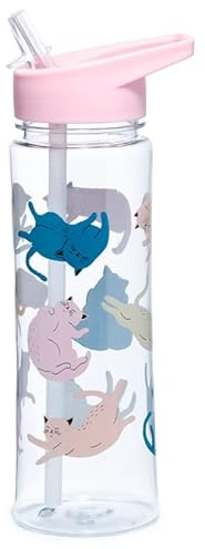 HoitoDeals Reusable Cat's Life Shatterproof Ecozen Water Bottle with Flip Straw for School, Cycling, Camping, Hiking, Gym Yoga etc. (1Pcs 550ml)