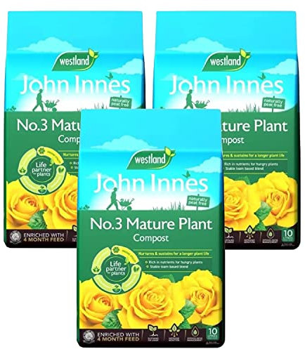 Westland Peat Free Garden Compost - John Innes No3 Mature Plant Potting Seedling Compost 3 x 10L Bags with Topline Card for Outdoor & Indoor House Plants.