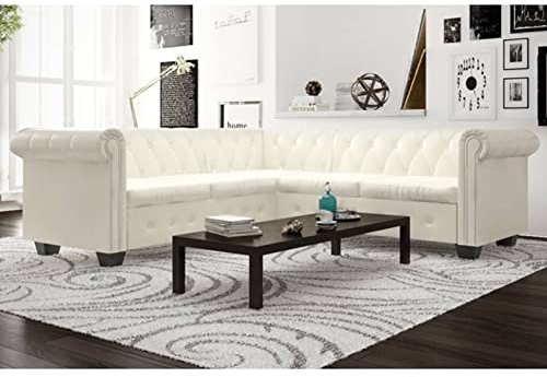 Homgoday Chesterfield Ecksofa 5-Sitzer Kunstleder Relaxsofa Relaxcouch Sofa Bürosofa Multifunktionale Sofa Polstersofa Sofagarnitur für Wohnzimmer Schlafzimmer Büro Weiß