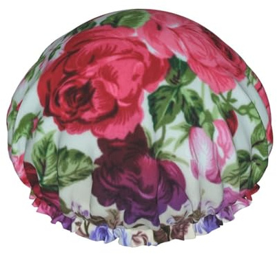 Bunte Retro-Duschhauben mit Blumenmuster für Damen, elastische, wiederverwendbare Bade-Haarkappe, umweltfreundliche Haar-Badekappen, doppelte wasserdichte Bade-Duschmütze