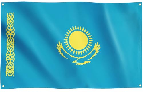 Runesol Kasachstan Flagge, 91x152 cm, 4 Ösen, eine in jeder Ecke, kasachische Nationalflagge, Republik Kasachstan, Premium-Flaggen für drinnen und draußen, Banner, lebendige Farben