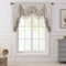 TOPLUXE Swag Valance for Windows, Damask Waterfall Valance with Tassels, Short Curtain for Bedroom Living Room Kitchen, Rod Pocket (Width 150cm, Beige & Gold)