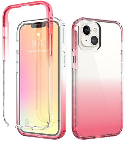 ADKOT Custodia trasparente sfumata per iPhone 13 12 Mini 11 13 Pro Max X XS 7 8 Plus Cover in silicone 360 Protezione per tutto il corpo del telefono, rosa, per iPhone 12 Mini