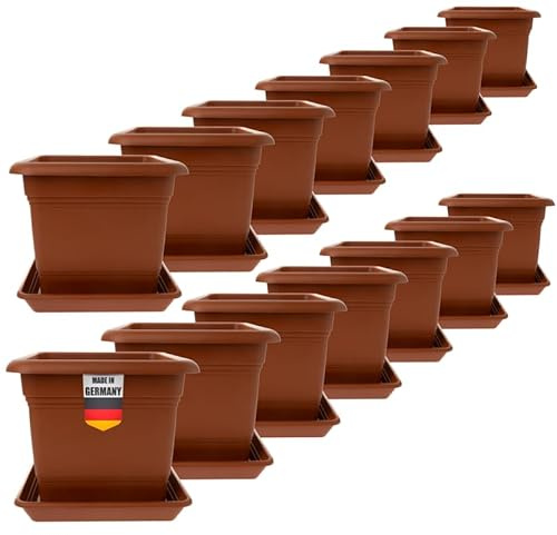2friends Pflanzkübel Eckig 28x28 Terracotta 14er Set - Robuster Blumentopf Groß für Draußen Idealer Topf für Tomatenpflanzen, Pflanztöpfe Eckig Kunststoff für Garten & Balkon
