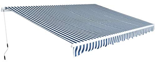 Gelenkarmmarkise, Chaduof Sichtschutz Balkon, Balkon Markise, Seitenmarkise, Klemmmarkise, Sonnenvorhang, Balkonmarkisen, 450 cm Blau/Weiß