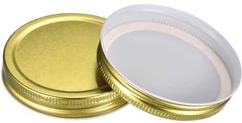 QUARKZMAN Coperchi per Barattoli Mason, 16pz - Coperchi in Latta per Barattoli di Conserva Bocca Larga Antigoccia per Barattoli Stoccaggio (Oro)