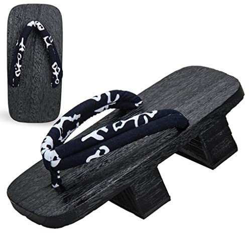 KITCISSL Pantoufle Homme Rétro Chaussons Homme Clogs À Deux Dents, Flip Flop Japonais Pantoufles en Bois Haute Plate-forme Sandales Chaussures pour Femme Geta Clogs Slippers(C Black,EUR 45-46)