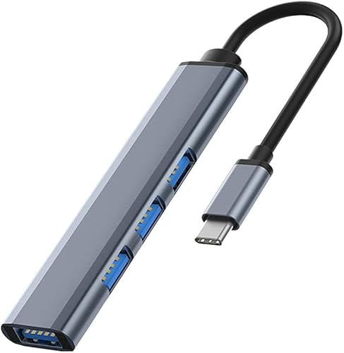 Hub USB 4 Ports, Magnet - 4 en 1 avec 1x USB 3.0 et 3X USB 2.0, Silver Grey, pour Les Ordinateurs Portables iOS, WS et Autres appareils à Interface (Hub USB-C)