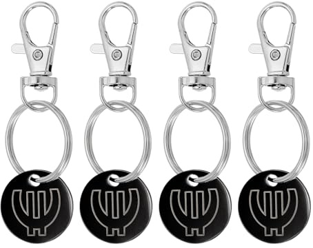 PATIKIL Shopping Trolley Token Key Ring, 4 Pack Stainless Steel Grocery Cart Remover Coin Keychains Unlock Release Key for Meters, Change, Black
