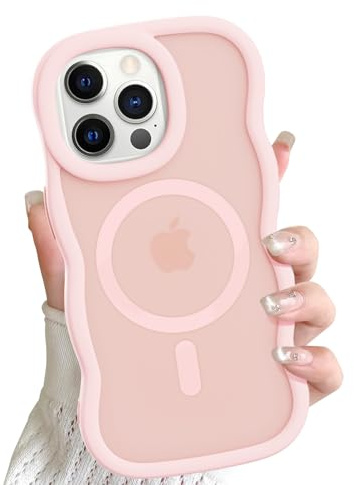 ÁRBOLORO Magnetisch Wellen Hülle für iPhone 12 Pro Max Kompatibel mit Magsafe, Wellenform Lockige Rahmen Handyhülle Matt Transluzente Silikon Schutzhülle Stoßfeste Kratzfeste Case, Rosa