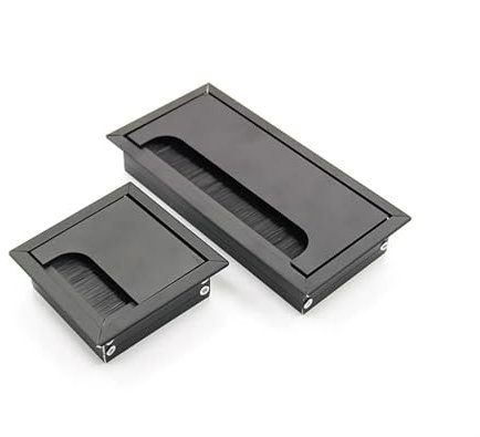 Desk Cable Grommet 1pcs Square Rectangle Aluminum Office Table Desk PC Cabinet Wire Cable Hole Flap Brush Grommet Cover Desk Cable Hole Cover(Black,W80L120 MM)