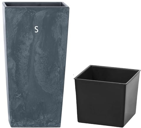 Blumenkübel mit Einsatz Slim Hoch Quadratisch Beton-Design (Anthrazit, S - 38 cm)