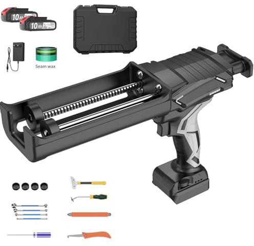 XGHDPBM Electric Cordless Caulking Gun, Double-tube Adhesive Gun Kit with 2.0AH Two Li-Batteries, LED Light, 6 Adjustable Speeds, Constant Speed for Caulking, Filling, Sealing