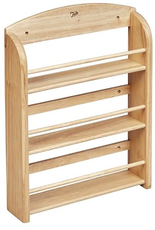 Tala 18-Jar Spice Rack made with Hevea Wood, Organised Herb and Spice Storage, 3 Tier Wooden design with front guard rails for easy and safe storage, Predrilled Fixing Holes, can be freestanding