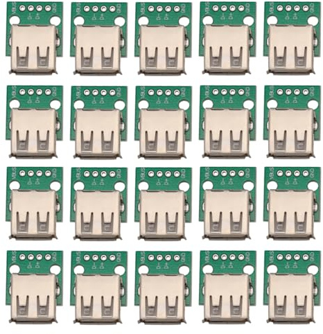 Heevhas Connecteur DIY USB 2.0 A femelle vers DIP 4 broches Adaptateur convertisseur Carte de dérivation 2,54 mm Convertisseur PCB pour alimentation DIY (20 pièces)