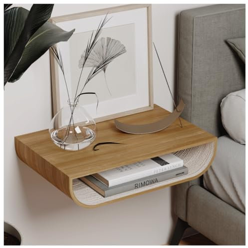 EWART WOODS Mesita de noche flotante, soporte de pared de nogal, mesita de noche para dormitorio, armario de mesa auxiliar de madera, muebles de entrada