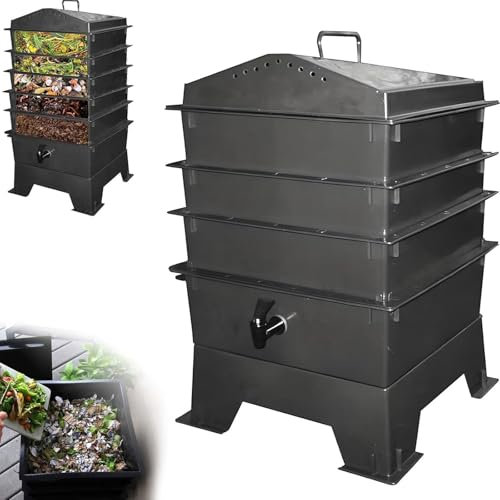 QYOEGSQ Worm Composter Compost Bins,3/4/5- Adjustable Work Tray Garden Compost Bin, Farm Compost Bins with Air Holes, Large Composter Recycling Storage, Food Waste(Black,4 working plates)