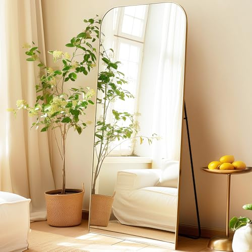 LunaMirror Oversized Full Length Mirrors Large Free Standing Floor Mirror Full Body Wall Mounted for Bedroom Living Room and Hallway, Gold Aluminium Frame, 179x65 CM