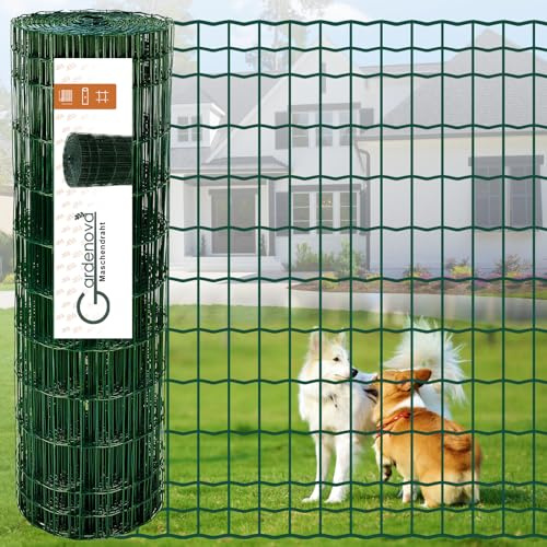 1x20m Gartenzaun Zaun PVC-beschichtet & verzinkt Maschendraht Metallzaun Drahtstärke 2,1 mm Maschen 5x5cm / 5x10cm, Tiefgrün – Robustes Drahtgeflecht für Garten, Tiere und Beet