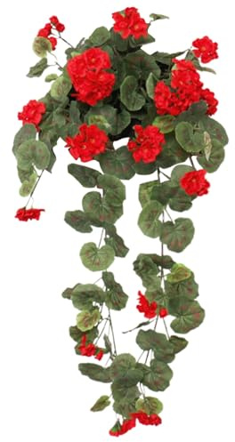 Künstliche Blumen im Freien, Faux Hängende Geranie Blumen, UV-beständige No-Fade Kunststoffpflanzen - Sommer Garten Wand & Zaun Dekoration für Hochzeit, Haus, Veranda & Fensterkörbe (Rot)