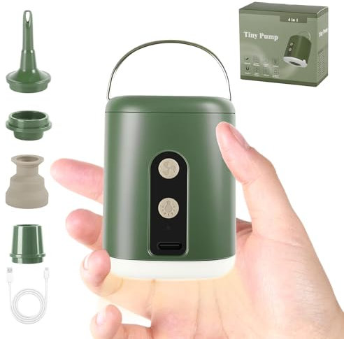 Electric Pump for Inflatables & Deflating, 1600mAh Battery Portable Airbed Pump with 4 Nozzles, LED Display & Camping Light, USB Rechargeable Mini Air Mattress Pump for Pool Floats,Vacuum Bags