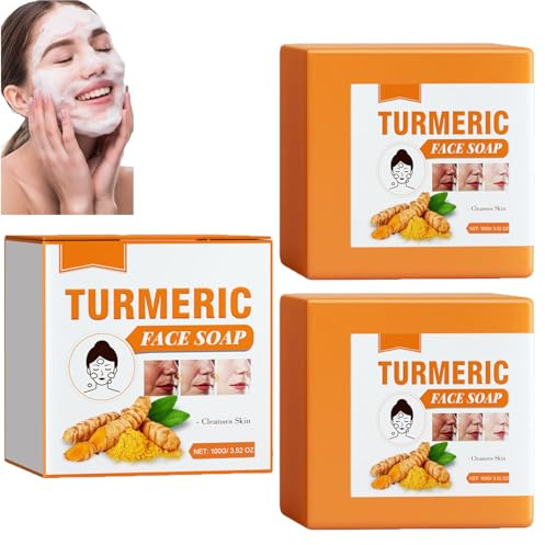 Kurkuma-Gesichtsseife, handgemachte Naturseife für Gesicht und Körper, Tiefenreinigung und glatte Haut, feuchtigkeitsspendende, tiefenreinigende und aufhellende Kurkuma-Seife (2pcs)