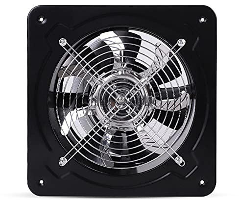 Tyvotrend Abluftventilator 80W 850m³/H Badlüfter Axialventilator mit Rückschlagventil, Küchenabluftventilator Industrieller Metall Lüfter, für Küche Bad Garage, Schwarz, 25x25x15cm