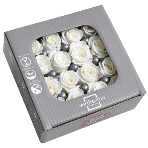 Box 4x4 Rose Stabilizzate Made in Italy - Disponibile in Diversi Colori - 16 Rose Eterne Fiori Stabilizzati - Elegante Bouquet di Fiori Veri | Idea Regalo e Decorazioni (16 Mini Bianche)