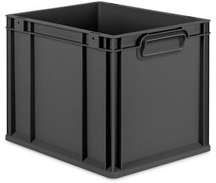 PROREGAL Eurobox NextGen Grip | HxBxT 32x30x40cm | 30 Liter | Griffe geschlossen | Schwarz | Eurobehälter, Transportbox, Transportbehälter, Stapelbehälter
