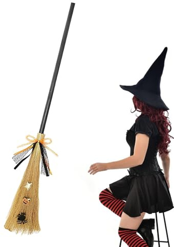 Halloween häxkvast – avtagbart kvasthandtag, cosplay tillbehör | häxkostym rekvisita för vuxna, barn halloween dekoration, festlager, läskiga kostymtillbehör, avtagbar kvast