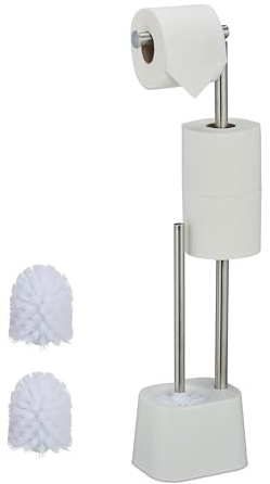 Relaxdays Serviteur WC, décoratif et Pratique, Non Fixe, Porte-Brosse avec Brosse, H x L x P : 65,5 x 13 x 16 cm, Blanc