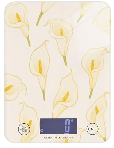 Mini bilancia impermeabile per alimenti, 5 kg/5 g, vintage, fiori di calla, beige, bilancia da cucina con 4 unità per fare sapone e cucinare (batterie non incluse) pesa digitale para