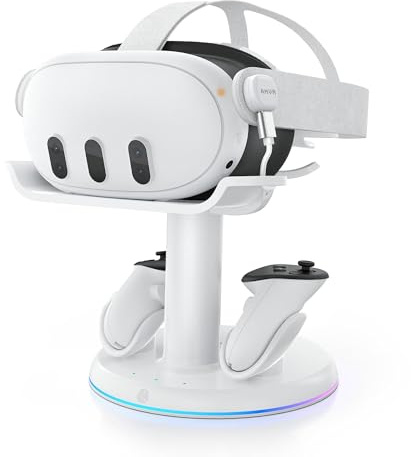 AMVR Station de Charge RVB Compatible avec Les Accessoires Meta Quest 3/Quest 3S, Station de Charge Rapide 30 W avec hub d'alimentation USB-C, 2 Piles Rechargeables pour contrôleurs