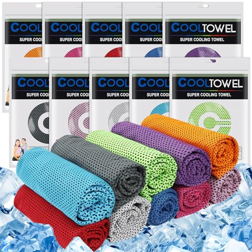 GOTRUST 10pcs Toalla de Enfriamiento 100x30cm, Microfibra Toallas Deportivas Gimnasio, Cooling Towel de Secado Rápido, Toalla de Refrigeración Instantánea para Yoga Golf Fútbol