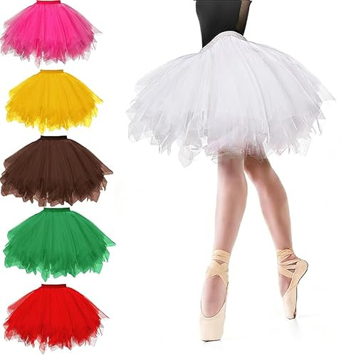 Tüllrock Damen | Tütü Rock | 50Er Ballett Unterrock | Elastische Hohe Taille Ballettrock, Petticoat, Tanzkleid | Tüll Rock | Halloween Karneval Kostüm, Einheitsgröße