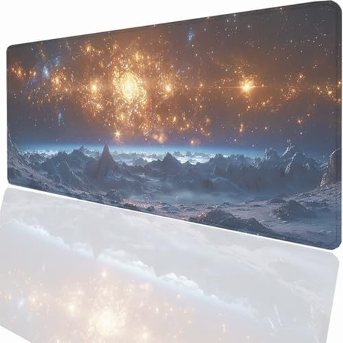 Tapis de Souris Gaming XXL Grand Mousepad 800x300x3mm, Tapis de Bureau sous Main avec Base Caoutchouc antidérapante pour PC Gamer, Améliore la précision et la Vitesse Ciel éToilé Montagne LMDT14881